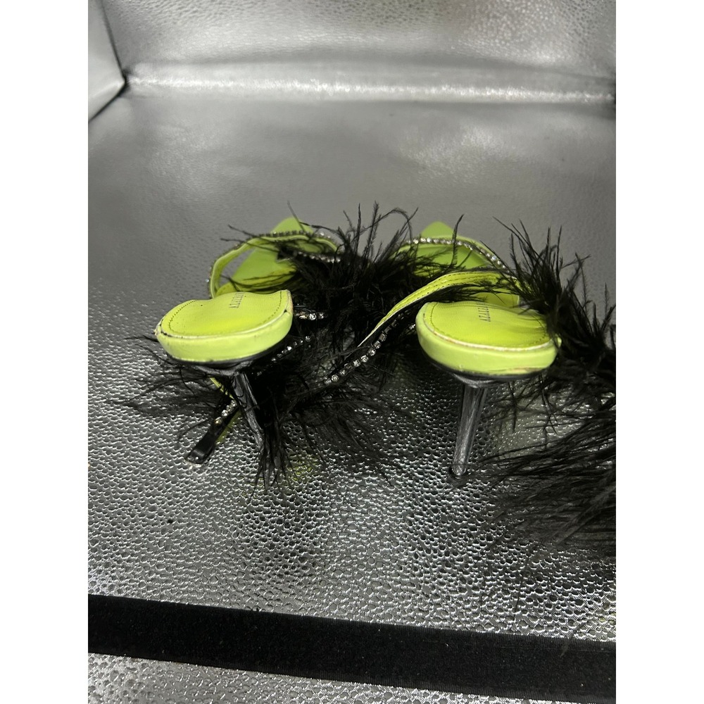 Azalea Wang Neon Lime Green Feather Rhinestone Pointed Toe Wrap Pumps Mens 11 - Picture 3 of 3